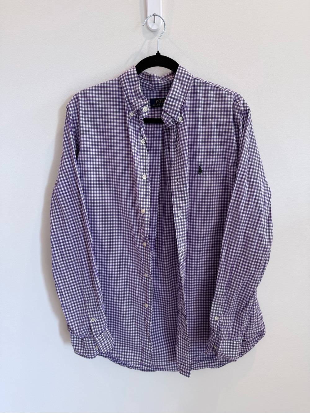 Ralph Lauren Purple Gingham Button-Down Shirt 100% Cotton size Large